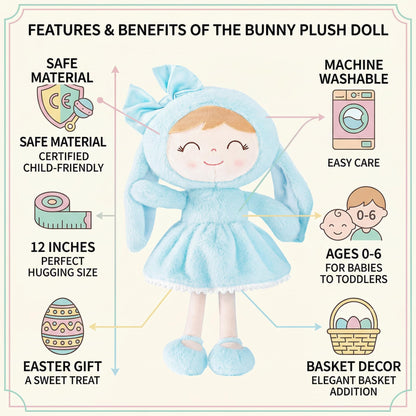 Gloveleya Easter Bunny Gift Plush Bunny Dolls First Baby Doll for Toddlers Rabbit Toy Gifts for Girl Blue 12 Inches