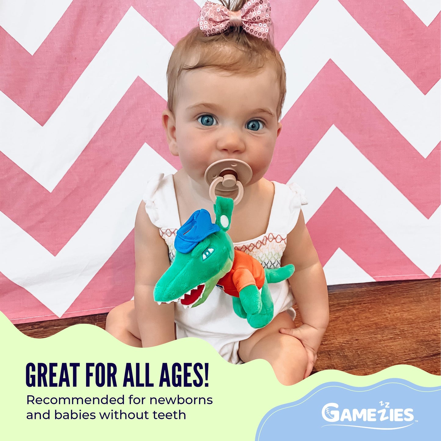 GAMEZIES Baby Boy and Girl Silicone University of Florida Albert Mascot Plush Pacifier Removable, Washable Plush Toy CPSIA Tested, BPA-Free 0-6 Months
