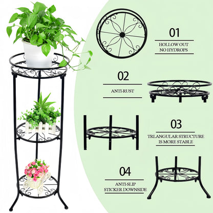 FAMZ Plant Stand Indoor Outdoor, 3 Tier Tall Black Metal Plant Stands, 35 inch Round Multiple Plant Rack Holder Rack Flower Pot Stand Heavy Duty Plant Shelf for Patio Balcony Garden Living Room