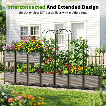 DoCred 60" H Raised Garden Bed Planter Box with Wheels, 3 Pack Tomato Cage Planter Raised Garden Bed with Trellis for Climbing Vegetables Plants Tomato Cage, Indoor Outdoor Use