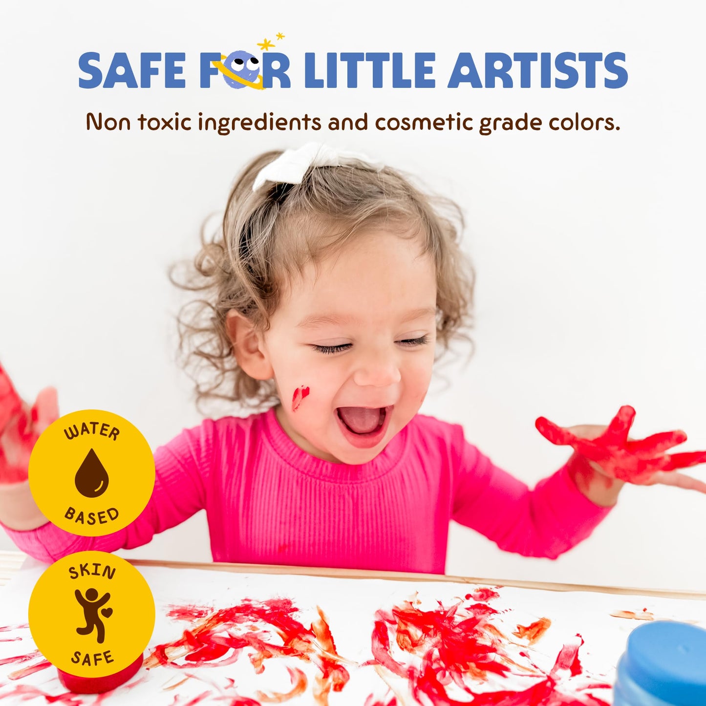 Honeysticks Non Toxic Finger Paint (6 Bright Colors), Washable from Skin, Safe Finger Painting for Toddlers, Kids Ages 1-3, 2-4, 3-5, Perfect First Paint for Little Artists Age 1+, Water Based, Eco