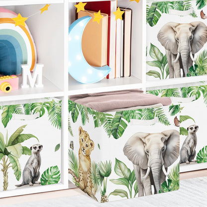 Clastyle Jungle Animals Kid Storage Cube Organizer Set Tropical Leaves Palms Giraffe Closet Clothes Cube Storage Bin Nursery Toddler Toy Box Chest Girl Boy Book Shelf Basket,Lion,11.8x11.8x11.8 in