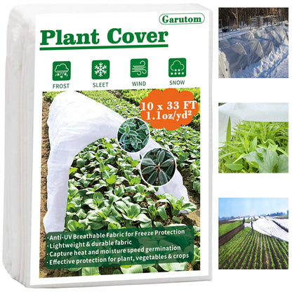 Garutom Plant Covers Freeze Protection 10ft x 33ft 1.1 oz Frost Cloth Plant Freeze Protection, Frost Blankets for Outdoor Plants Winter or Floating Row Covers Shade Cloth for Gardens, Vegetables