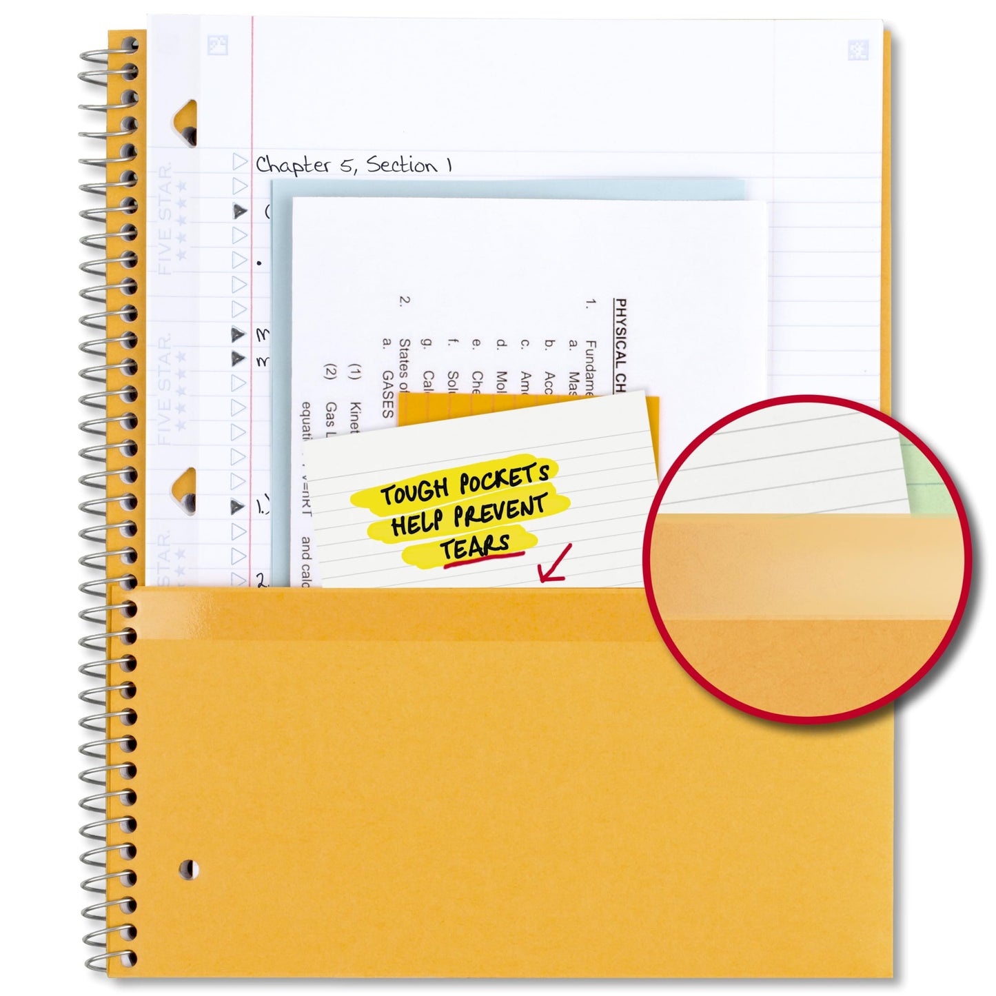 Five Star Spiral Notebook + Study App, 5 Subject, College Ruled Paper, 8-1/2" x 11", 200 Sheets, Fights Ink Bleed, Water Resistant Cover, Pacific Blue (73635)