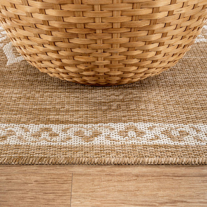 CAMILSON Outdoor Rug 10x14 Medallion Natural Modern Large Area Rugs for Indoor and Outdoor Patios Kitchen and Hallway Mats Washable Porch Deck Outside Carpet (Medallion Natural 10 x 14)