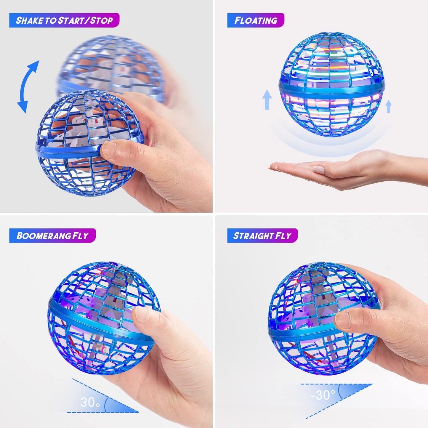 Kidsjoy Fly Orb Hover Ball Floating Boomerang Spinner Drone Balls - Cool Toys Gifts for 6-15 Year Old Boys & Girls (Blue) (Blue_01)