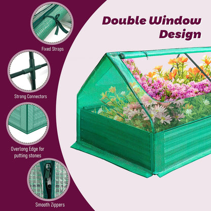 Galvanized Raised Garden Bed with Cover, 6x3x1ft Bottomless Box Metal Planter with Dual 2-Tier Roll-Up Windows, Mini Greenhouse for Patio Garden Outdoor Growing Vegetables (Green)