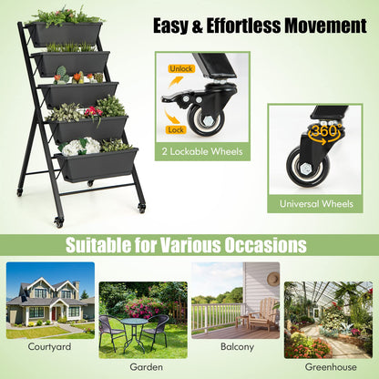 DREAMADE Vertical Garden Bed with Wheels, 5 Tier Raised Garden Bed w/Removable Planter Boxes, Lockable Wheels, Drainage Holes, Rolling Vertical Planter for Herb Vegetable Flower, Outdoor Patio Balcony