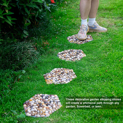 Qualdout River Rocks Stepping Stones Pavers Outdoor for Garden Walkway, Pebbles Polished Gravel for Yard Lawn Patio Pathway Landscaping, Set of 6 (Hexagon)
