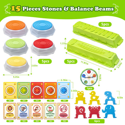 Light Up Stepping Stones for Kids, 15 piece Balance Beams Toddler Stepping Stones Obstacle Course Sensory Toys with Game Spinner and Card for Indoor Outdoor Toys Gifts for 3 4 5 6 7 8 9 Years Old Kids