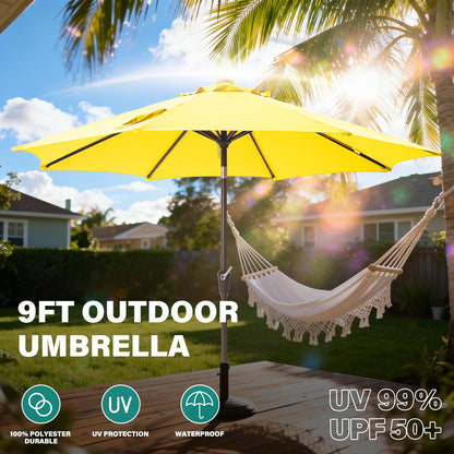 Tioline 9FT Solar-Powered LED Patio Umbrella with Tilt Crank,Outdoor Market Umbrella with 32 Lights,Sunshade for Deck, Garden and Pool,Yellow