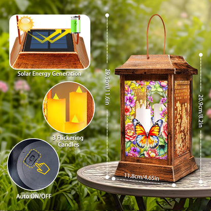 Butterfly Solar Lanterns Outdoor Waterproof, Metal & Glass Hanging Lights Garden Decor, Birthday Gifts for Women Mom Grandma Mothers Day, Decorative Lights for Outside Yard Patio Backyard Porch