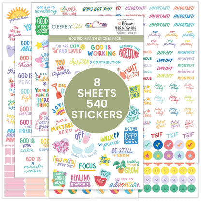 bloom daily planners x Cleerely Stated Rooted in Faith Sticker Pack - 8 Sheets /540 Stickers - Christian Planner Stickers for Journaling, Religious Encouragement, Bible Study, Prayer & Devotionals