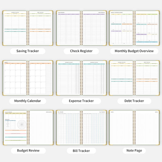 Budget Planner - Monthly Budget Book B5, Undated 12 Month Expense Tracker Notebook with Metal Corner Protectors & Bill Organizer, Hard Cover Financial Account Book for Women Men Home Business, Green
