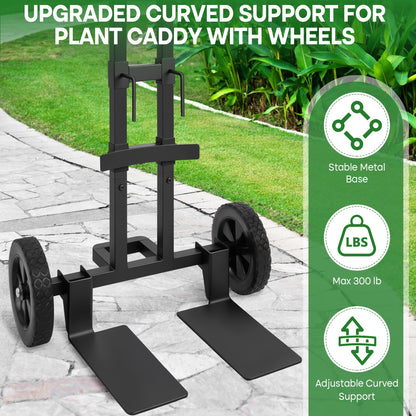 Heavy Duty Plant Caddy with Wheels,Rolling Plant Dolly Pot Mover with Upgraded Adjustable Curved Support and Thickened Wide Support Plate,Disperses Pressure to Protect Plants, Black