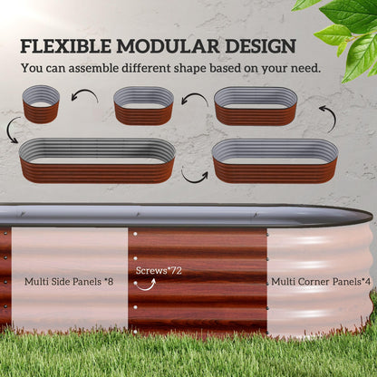 Amacv 8' x 2' x 1.4' Galvanized Raised Garden Bed Kit, Outdoor Metal Elevated Planter Box with Safety Edging, Easy DIY Stock Tank for Growing Flowers, Herbs & Vegetables, Brown