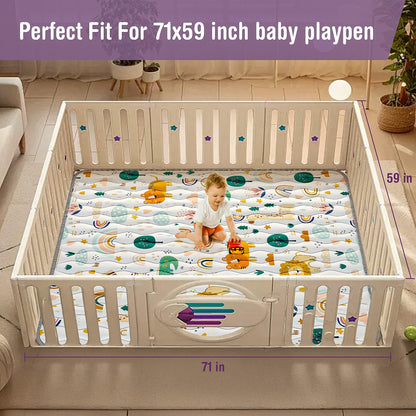 Baby Play Mat for Floor, 71"x59" Thickened Playpen Mat, Soft Non-Slip Baby Play Mat, Foldable & Machine Washable, Portable Waterproof Crawling Playmats for Infants & Toddlers, Rainbow and Animal