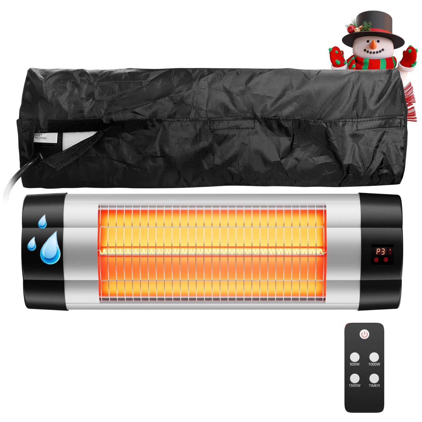 Wall Mounted Infrared Heater with 1 Seconds Instant Warmth, Quiet Electric Radiant Heating for Garage Greenhouse Porch, 1500W Adjustable Temperature Patio Heater