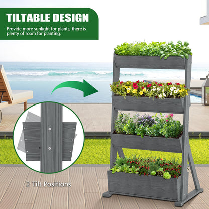 UrGROWA Wooden Vertical Raised Garden Bed, 4 Tier Garden Planters Raised Beds Freestanding Plant Stand Flower Rack Wooden Planter Box for Plants Herbs Flowers Vegetables Outdoor Indoor Gardening