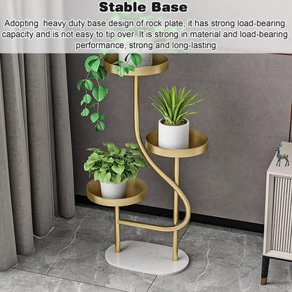 YEDECOR 3-Tier Corner Plant Stand Tall Marble Base Plant Pot Tray Display Stand Holder Indoor Outdoor Metal Flower Rack Ladder Shelf for Home Office Garden Patio Balcony Decor,Black