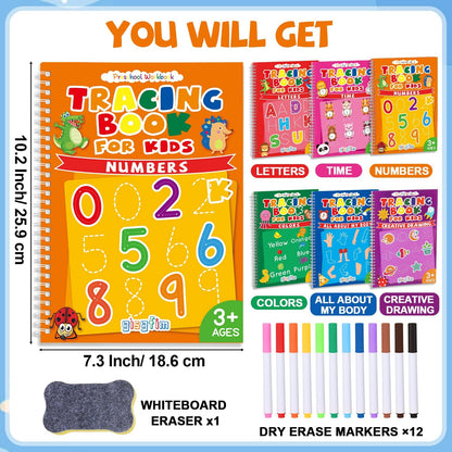 gisgfim Preschool Learning Activities 96 Pages Tracing Books for Kids Ages 3-5 Kindergarten Workbooks Dry Erase Autism Learning Workbook Writing Practice for Kids Letter Tracing Pre K Busy Book 6 Pads