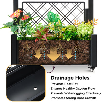 Foresland Tall Metal Planter Box with Trellis and Wheels, 72Hx46Wx16D Large Outdoor Garden Planter, 10min's Quick Setup for Climbing Plants Vines with Drainage Holes and Privacy Screen, Black