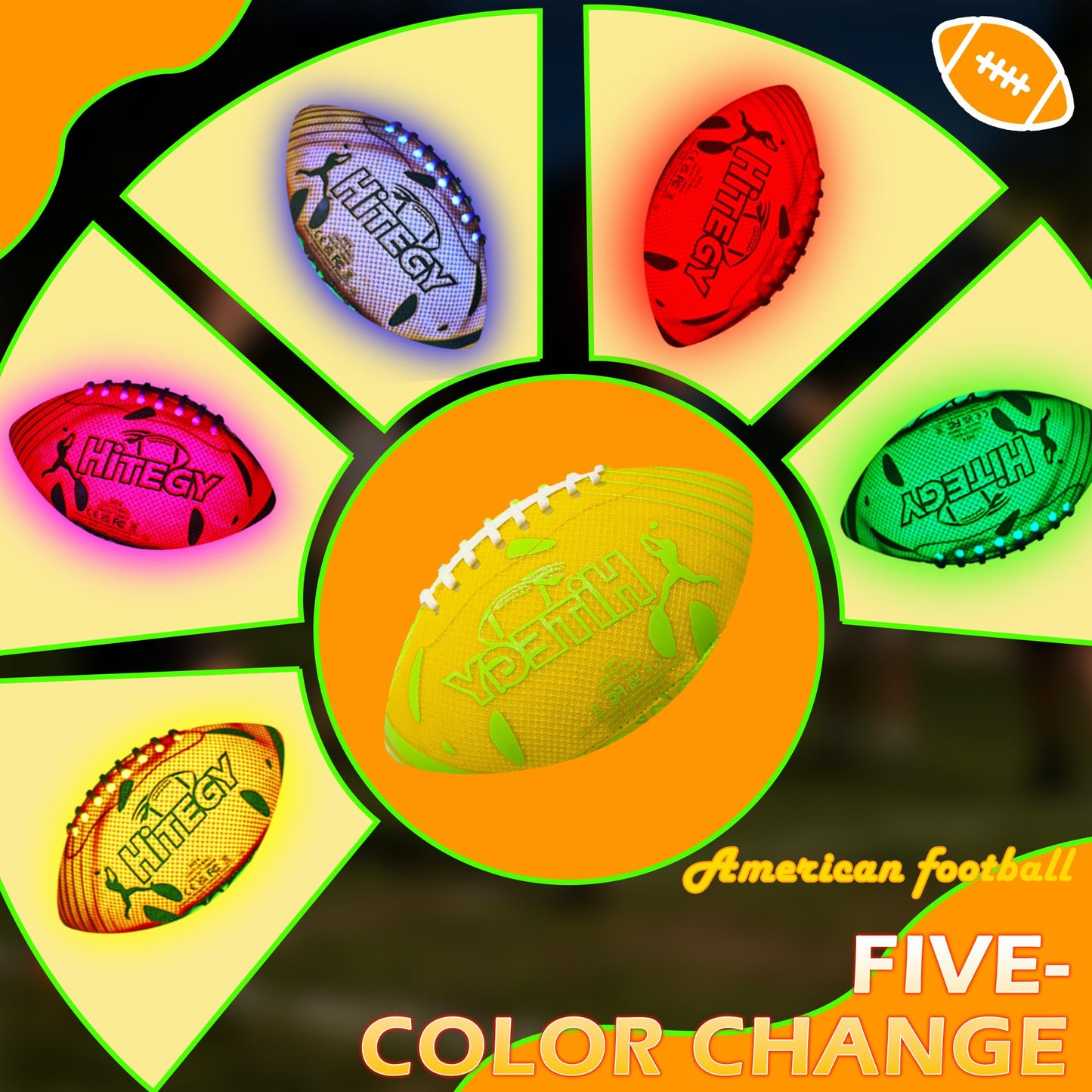 MPMVP Glow in The Dark Football Light Up Football | USB-C Rechargeable LED Ball with Pump | Night Game Ball for Indoor & Outdoor Play | Gift Ready for Boys & Kids (Green Yellow, Size 6)