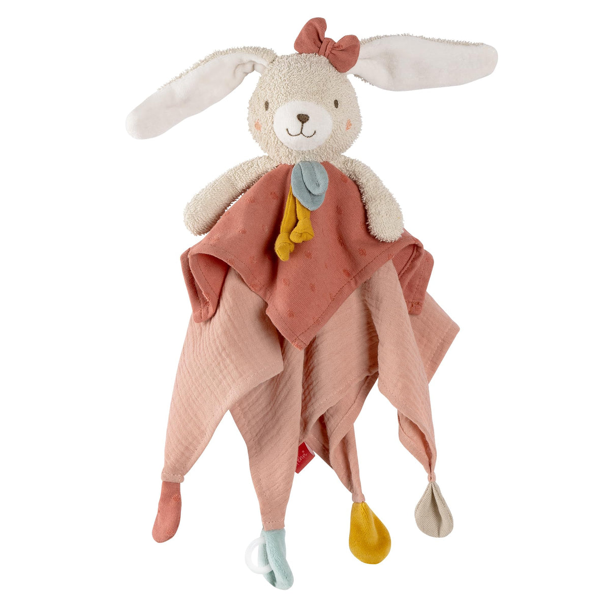 Fehn fehnNATUR rabbit cuddly toy, play companion and soft toy made of organic cotton with dummy chain, for babies and toddlers from 0+ months