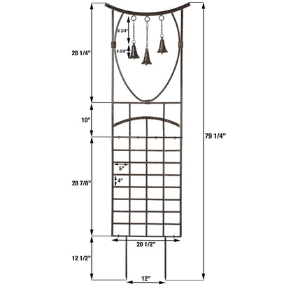 H Potter Bell Garden Trellis 67" Installed Height — 26-Lb Heavy Duty Iron Climbing Trellis with Decorative Bells — 79" Overall with Ground Spikes, Freestanding Outdoor Trellis