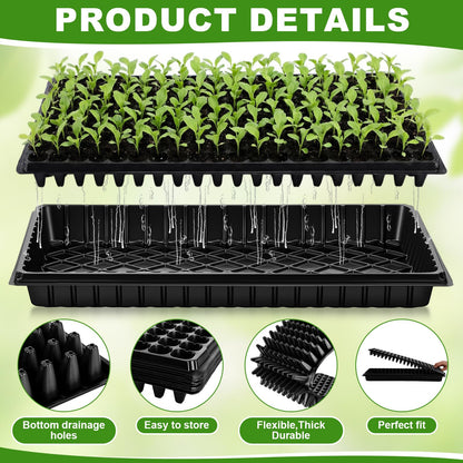Vesici 20 Pack Seed Starter Trays, 200 Cell Seedling Trays with 1020 Flat Tray, Deep Plug Nursery Plant Pots for Germination, Water Collection, Indoor Outdoor Seed Starting & Transplanting