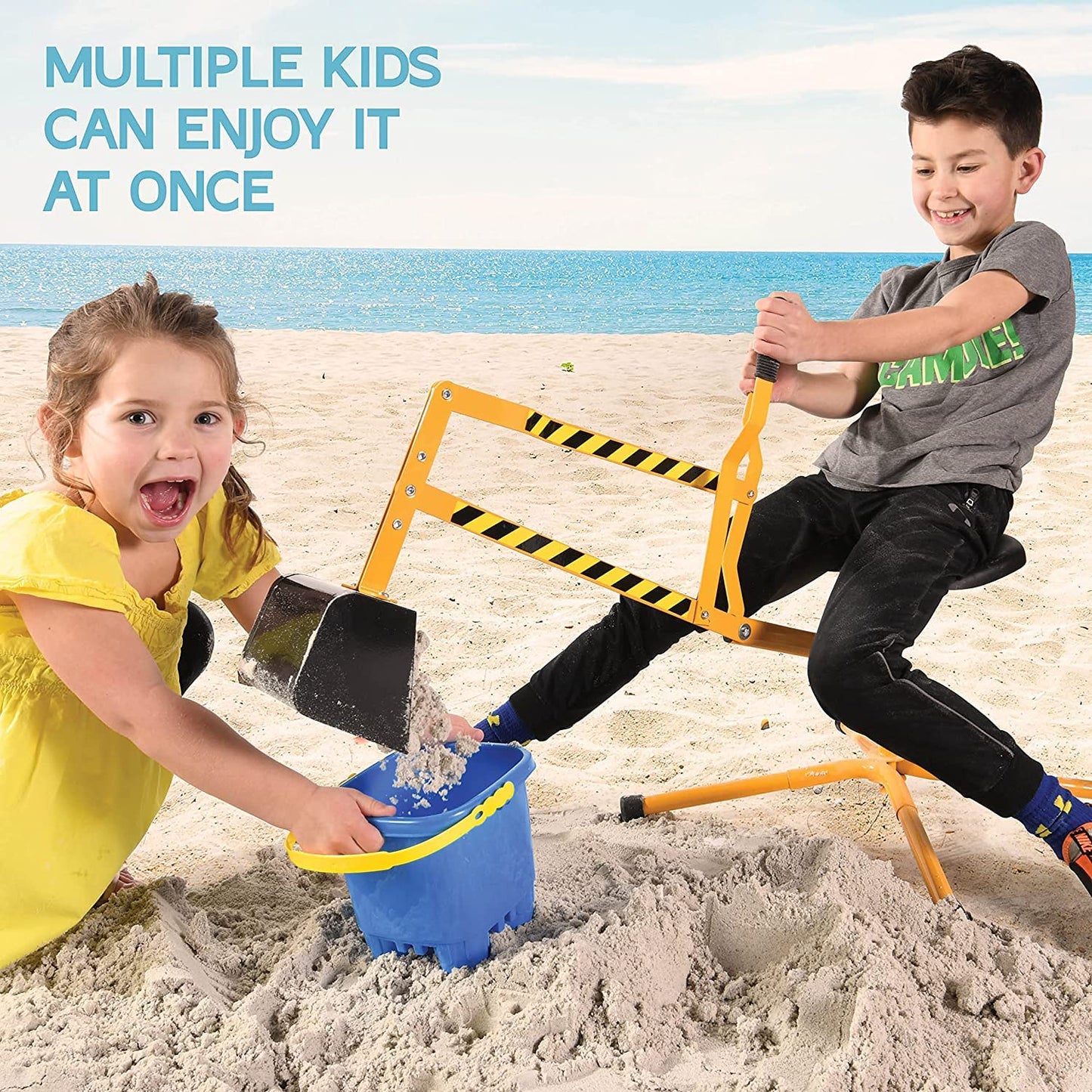 Stargo Sand Digger Kids Excavator Ride on Toy, Beach Toys Outdoor Sandbox Toy Digger for Kids, Solid Steel Rotates 360, Role Play, Sand Toys