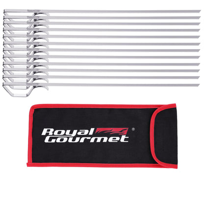 Royal Gourmet TS1601 12-Piece Kebab Skewers for Grilling, 13 Inch Stainless Steel Reusable BBQ Skewers, Includes Storage Pouch, Silver