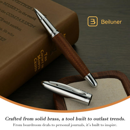 BEILUNER 318 Luxury Leather Pen, Full Grain Oil Tan Crazy Horse Cowhide Leather, Chrome-Plated Finish, Schmidt Ink Refill, Best Rollerball Pen Gift for Men & Women,Executive, Professional, Nice Pens