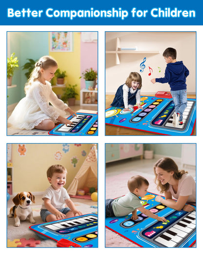 DQMOON Toys for 1 Year Old Boy Gifts, Baby Musical Mat with Piano & Drum, Adjustable Volume, 12-18 Months Toddler Toys, Christmas Birthday Easter Gifts for 1-2 Year Olds Boys Girls (Blue)