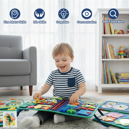 Tilhumt 8 in 1 Busy Book for Toddler 1-3, Montessori Boy Board with Storage Bag for Travel Quiet Learning Sensory Toys, Felt Busy Book for Baby Educational Gift Activities Fine Motor Skills
