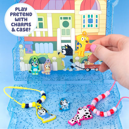 Bluey Friendship Jewelry, Create 4 Charm Bracelets & 2 Charm Necklaces, Includes 150 Beads & 6 Rubber Charms with Storage Case, Gifts for Kids Boys Girls