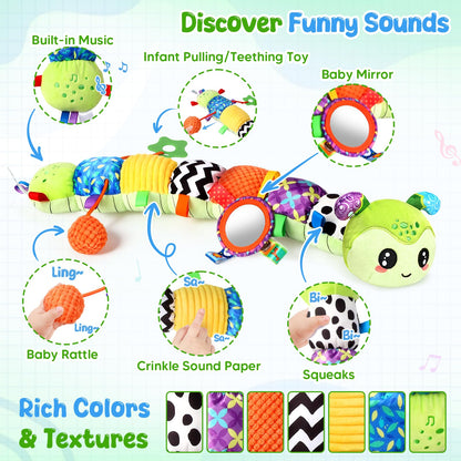 Musical Caterpillar Baby Toys 0-6 6-12 Months, Multi-Functional Sensory Tummy Time Toys for Newborn Infants Boys & Girls, Developmental Stuffed Animal Toys, Baby Shower & Baby Gifts