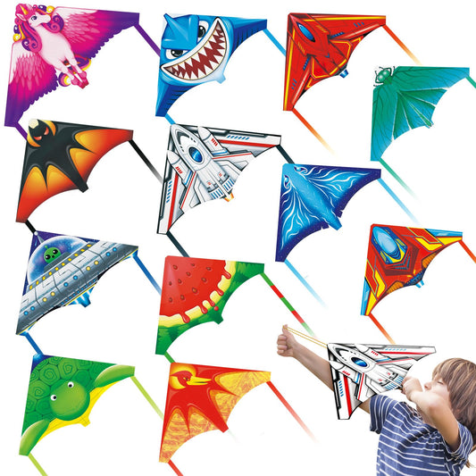 Hymaz 12 Pack Mini Catapult Kites for Kids, Flying Glider Plane Toys for 3-8+ Years Boys Girls Gifts- Finger Launcher Kites Bulk Great for Birthday Party Beach Outdoor Games