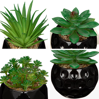 Briful Artificial Succulents Plants in Ceramic Pots, 3 Pack Faux Succulent Set with Black Geometric Planters – Modern Desk Decor for Home Office Shelf Bathroom, Small Fake Plants Potted