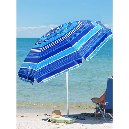AMMSUN 6.5 ft Heavy Duty Beach Umbrella for Sand with tilt Air Vent Sun Shelter, UV 50+ Protection Outdoor Sunshade Umbrellas and Parasols with Carry Bag for Patio Garden Beach Pool stripe Blue