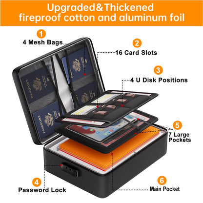 DocSafe 5200°F Document Organizer with Lock, Upgraded Heat Insulated Fireproof＆Water-Resistant Box 8 Layers File Organizer, Portable Home Travel Safe Storage for Important Documents and More