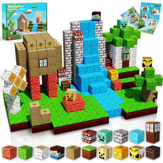 ToyUnited Magnetic Blocks-100PCS Magnetic Building Blocks Magnet Cube Toys Stacking,Build Forest World Set,STEM Montessori Sensory Toys for Kids Boys Girls Age 3 4 5 6 7 8 9 10 Easter Birthday Gift
