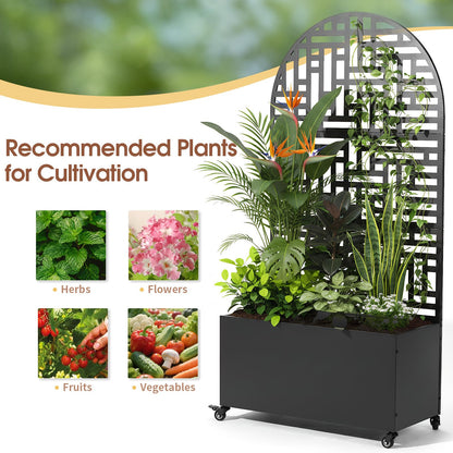 VINGLI 71″H Metal Raised Garden Bed with Trellis and Wheels, Outdoor Planter Box with Drainage Holes for Climbing Plants, Vegetables and Vines, Privacy Screen, for Patio, Backyard and Balcony, Black