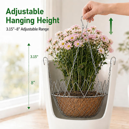 BLANRICO Adjustable Planter Insert for Pots 12-18" Opening, Stainless Steel Plant Lifters with Hanging Chains Planter Lift Kit for Tall Inside Pots, Indoor and Outdoor (4 Pack)