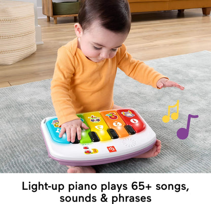 Fisher-Price Portable Baby Chair Kick & Play Deluxe Sit-Me-Up Seat with Piano Learning Toy & Tray for Infants to Toddlers, Purple Monkey
