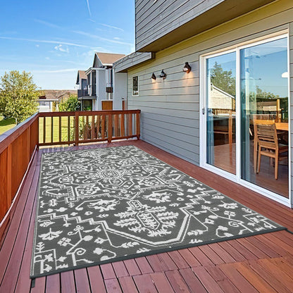 Jojoka Waterproof Reversible Outdoor Rug, Durable Plastic Straw Medallion Mat, UV-Resistant Easy Clean All-Weather Carpet for Patio, Backyard, Porch, Deck, Camping & RV