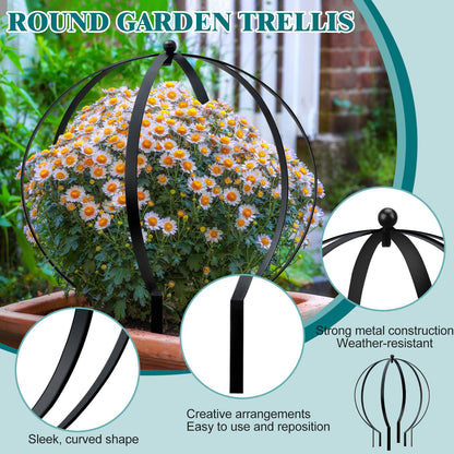 HEYTIMI 2 PCS Metal Garden Round Trellis for Climbing Plants, Large Black Powder Coated Obelisk for Roses, Vines, Flowers, Patio Doorway Garden Decor Indoor Outdoor, Easy Assembly (18.5" x 15'')
