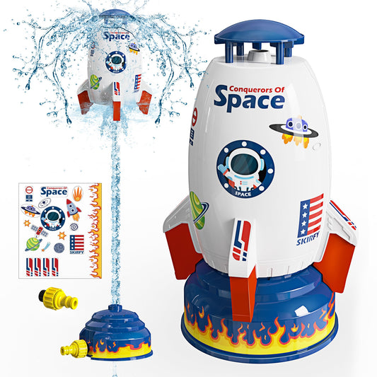 Skirfy Sprinkler Rocket Launcher Outdoor Water Toys for Kids, Rocket Design Water Powered Liftoff 9-16ft & Spin, Summer Garden Lawn Toys & Birthday Gift for Girls Boys Age 3-12 Year Old （White）