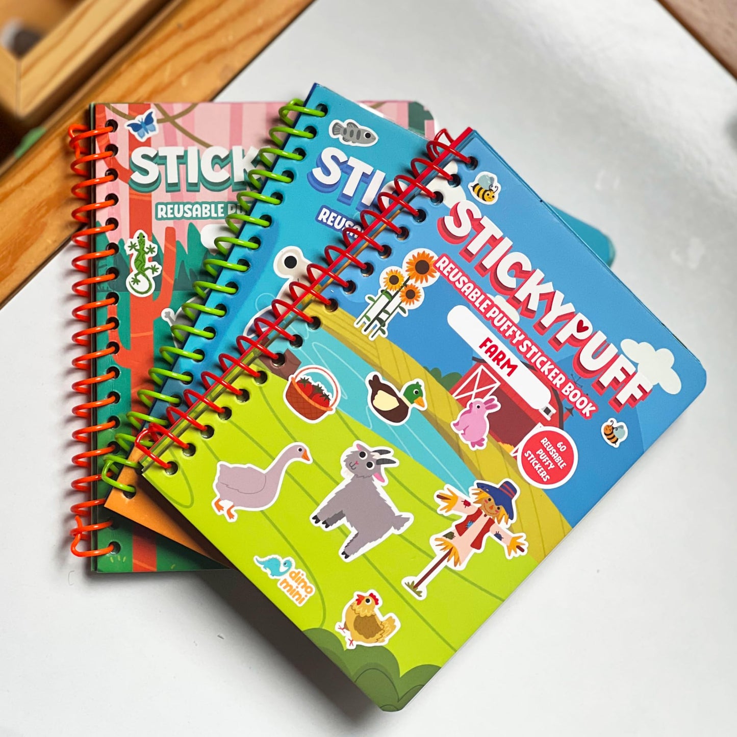 DINO MINI Stickypuff Value Pack - 3 Reusable Puffy Sticker Book for Toddlers - Puffy Stickers for Toddlers - Travel Activities for Kids Ages 4-8 - Screen Free Birthday Gifts (Animals)