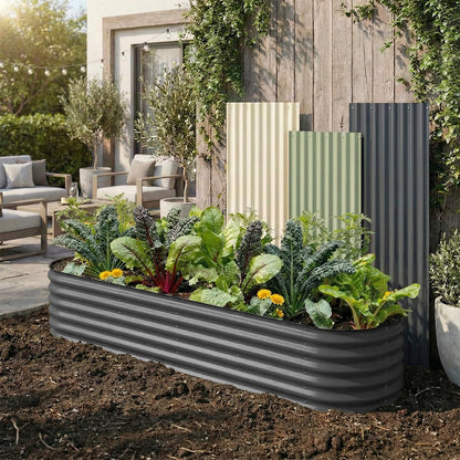 TABU Galvanized Raised Garden Bed Outdoor, 8x4x1.5 Ft Metal Planter Box with Anti-Cutting Edge, Rust-Resistant Garden Bed Kit for Outdoor Gardening, for Vegetables, Flowers, Herbs, Grey